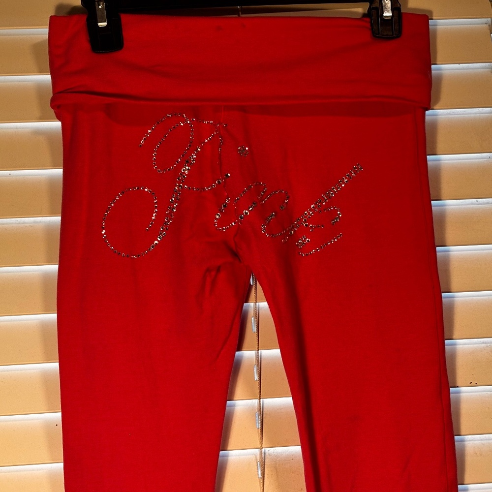 “Victoria SECRET pink”- gold over blinged out flare leggings